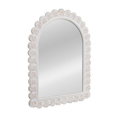 Storied Home Arched Raised Scallop Pattern Wood Wall Mirror, White