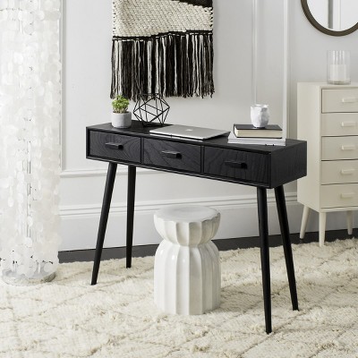 Transitional Black Rectangular Console Table with 3 Drawers