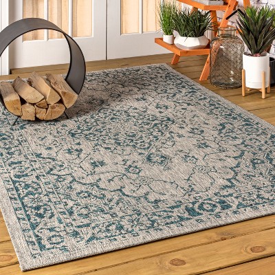 Rozetta Gray and Teal Medallion Synthetic Area Rug