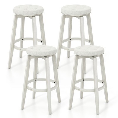 Tangkula Set of 4 Swivel Bar Stools 30" Bar Height Upholstered Seats Rubber Wood Frame Beige