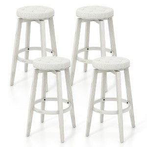 Tangkula Set of 4 Swivel Bar Stools 30" Bar Height Upholstered Seats Rubber Wood Frame Beige - 1 of 4