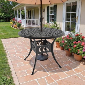 35.43-inch Cast Aluminum Patio Dining Round Table with a 1.88-inch with Umbrella Hole - 1 of 4