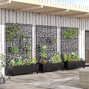 Wooakway 72"H Two-tone Patio Planter Box with Trellis Metal Raised Garden Bed Black Decorative Privacy Screen with Wheels - 1 of 4