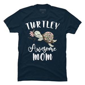 Men's Design By Humans Turtley Awesome Mom Turtle with Flower By animalshop T-Shirt - 1 of 2