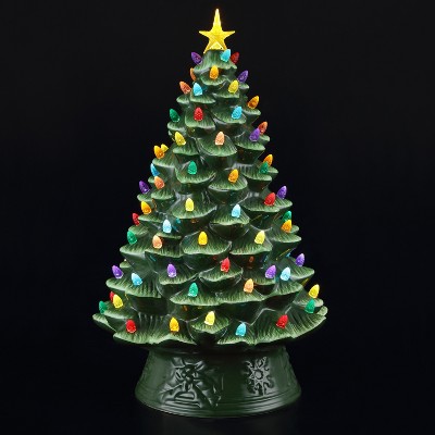 18" Green Ceramic Tabletop Christmas Tree with Multicolor LED Lights