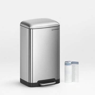 Trash Can, 8 Gallon (30L) Trash Bin with Lid and Inner Bucket, Stainless Steel Garbage Can, Soft Close
