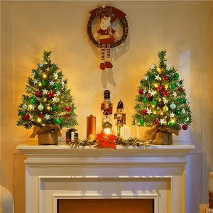 Yaheetech 2Ft/3Ft Set of 2 Battery Operated Tabletop Christmas Tree with LED Lights, Green - 1 of 4