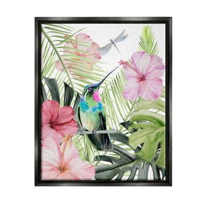Stupell Industries Hummingbird Tropical Hibiscus Framed Canvas