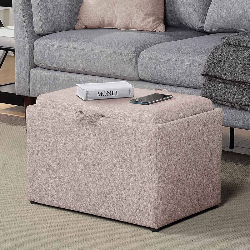 Breighton Home Luxe Comfort Storage Ottoman with Reversible Tray Top Lid Tan Fabric, 2 of 7