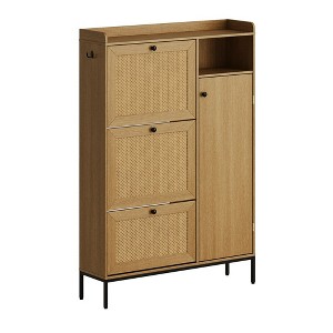 Whizmax Shoe Cabinet with 3 Flip Drawers, Rattan Free Standing Shoe Racks with Adjustable Shelves - 1 of 4