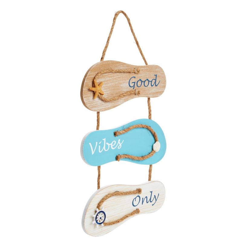 Juvale Wood Flip Flop Slippers Nautical Beach Hanging Wall Sign Home Decor, Good Vibes Only 9"x16", 4 of 9