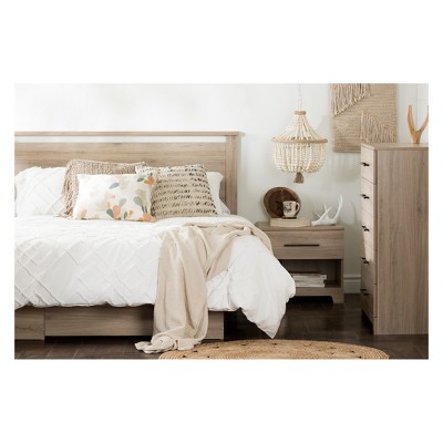 Queen Rustic Oak Platform Bed with Storage Drawer