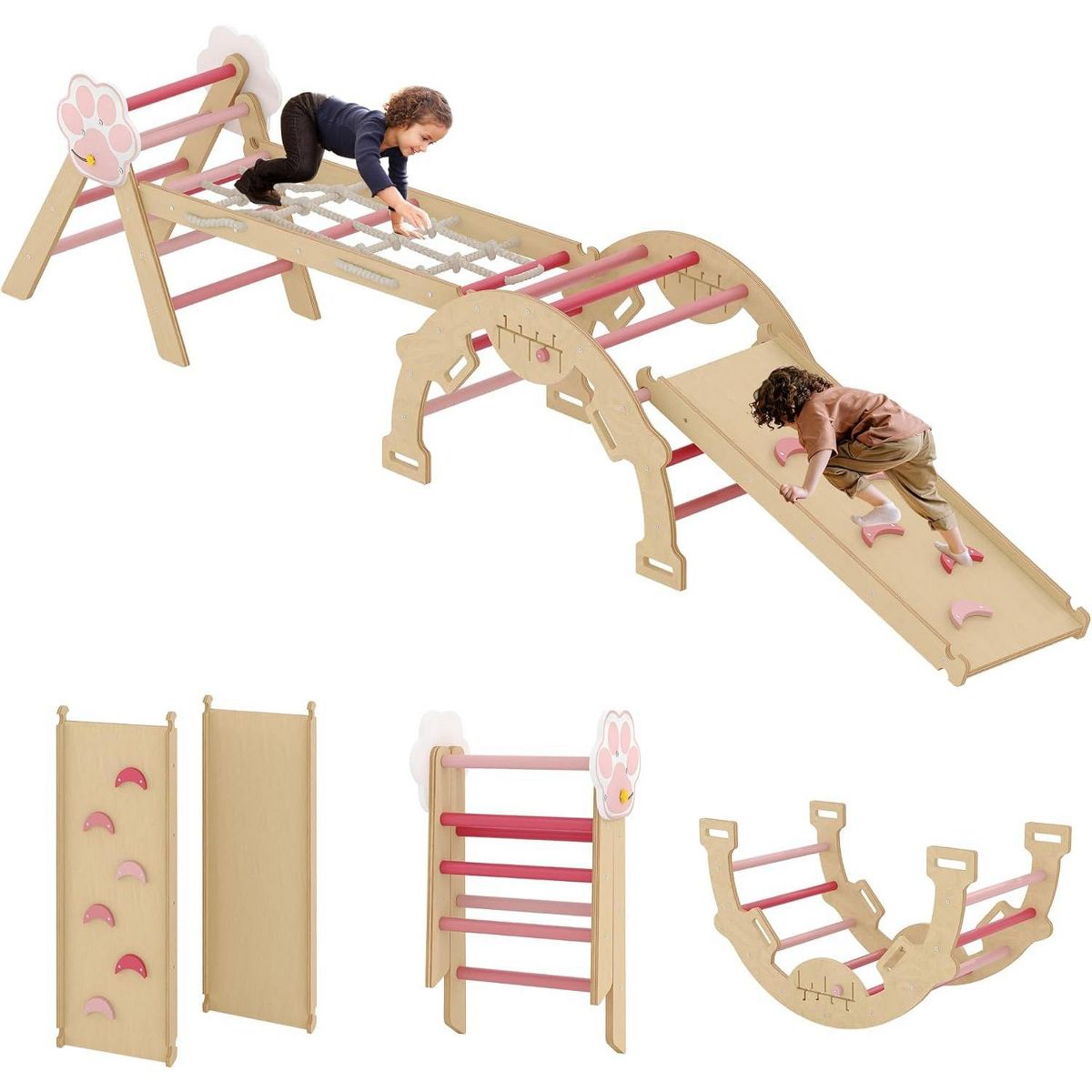 Wooden Climbing Triangle Set for Toddlers. 8-in-1 Foldable Play Gym with Slide. Arch & Rope Ladder. Indoor Jungle Gym for Kids 1+ Years - thumbnail 3