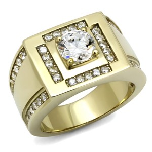 Slickblue Men's Stainless Steel Ring with IP Gold Finish and Clear CZ Center, Size 8-13 - 1 of 4