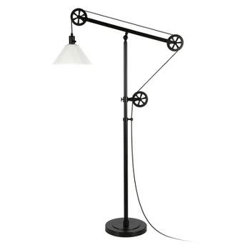 70 in. Pulley Metal Black and Bronze and with Milk Shade Floor Lamp - Henn&Hart