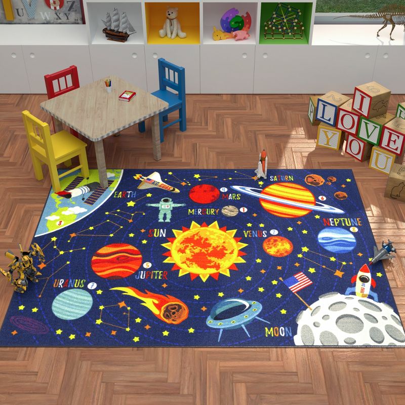 KC CUBS Boy & Girl Kids Outer Space Solar System Planets Educational Learning & Game Play Area Nursery Bedroom Classroom Rug Carpet, 3 of 13