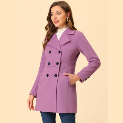 Allegra K Women's Notched Lapel Double Breasted Long Trench Coat Purple Large — фото 2