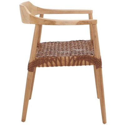 Mid-Century Teak Wood & Woven Leather Accent Chair in Natural Finish
