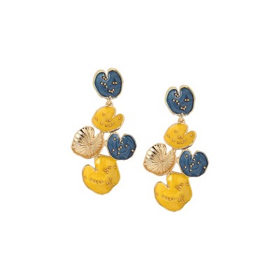 SOHI Women's Lemon Yellow:Indigo Blue The Lilypad Drop Earrings