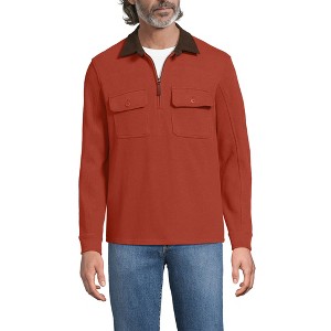 Lands' End Men's Long Sleeve Corduroy Collar Bedford Rib Quarter Zip - 1 of 4