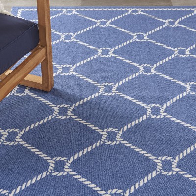 Reversible Rectangular Navy Blue Synthetic 4' x 6' Outdoor Rug