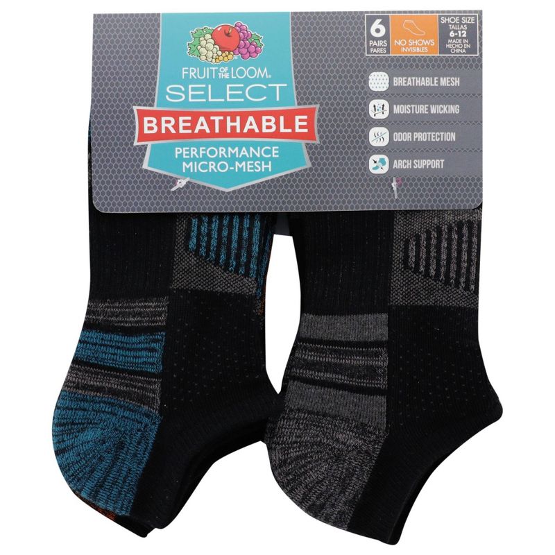 Fruit of the Loom Men's 6pk Breathable Performance No Show Socks - 6-12, 3 of 6