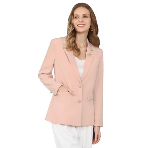 INSPIRE CHIC Women's Notch Lapel Long Sleeve with Brooch Business Work Blazer XX-Large Pink