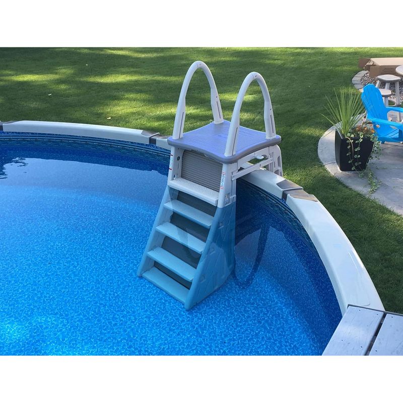 Confer Plastics 7200 Roll Guard 48-56" A Frame Safety Above Ground Outdoor Patio Swimming Pool Platform Ladder Steps - Warm Gray, 5 of 8