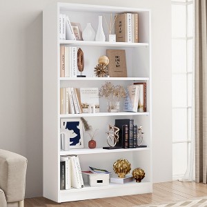 MAYEERTY 5-Shelf Black Wood Bookcase, 60" Tall - Bedroom, White - 1 of 4
