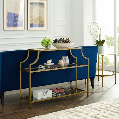 Gold and Glass Console Table with Storage Shelves