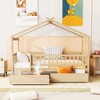 TIRAMISUBEST Twin/Full Size House Bed with 2 Storage Drawers, Wooden House Platform Bed with Fence Guardrails and Roof Design for Kids - 2 of 4