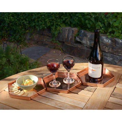 Hexagonal Copper-Plated Stainless Steel Decorative Trays, Set of 3