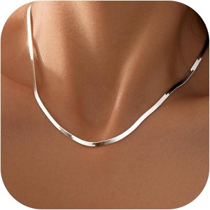 14K Gold/Silver Plated Herringbone Necklace for Women, Dainty Layered Choker Non-Tarnish - 1 of 4