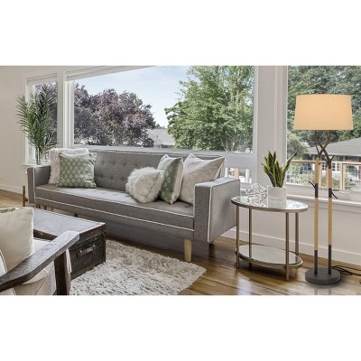 Black Iron Tree Branch Floor Lamp with Linen Shade