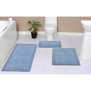 Luxury Reversible Bathroom Rugs Set, Washable Rug, Extra Soft and Absorbent bath Rug, Kitchen Mat, Non-Slip Bath Mat Set, 3 Pcs Set with Runner, Blue - 1 of 4