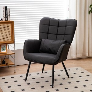 CAVINAS Leather Accent Chair with High Backrest and Metal Legs,Modern Upholstered Living Room Chairs,Reading Chairs for Living Room - 1 of 4