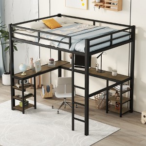 ALEXOUN Heavy Duty Metal Full Size Loft Bed,with L-Shape Desk and Storage Shelves,Ladder for Teens,or Bedroom, Dorm,Apartment Space-Saving Black - 1 of 4