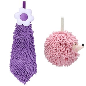 REGALWOVEN 2 Packs Chenille Hand Towel Flower and Cute Cartoon Hanging Hand Towel for Bathroom 6" x 15"/7" x 7" - 1 of 4