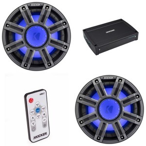 Kicker (2) 51MWE104 - MWE 10-Inch Premium Marine Subwoofer (Enclosure) 4-ohm & 51KXMA15001 Marine Amp Bundle ( Includes LED Remote ) - 1 of 4