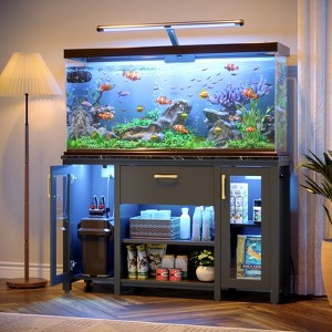 Bestier 55/75 Gallon Fish Tank Stand Metal Aquarium Stand with Storage Cabinet & Power Outlets LED Light, 750lbs Capacity, Black - 1 of 4