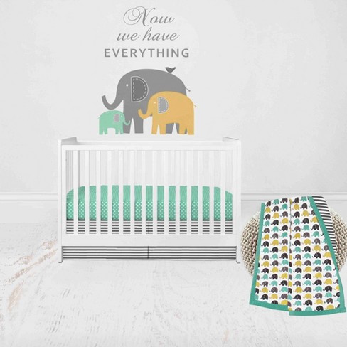 Yellow and grey store elephant crib bedding