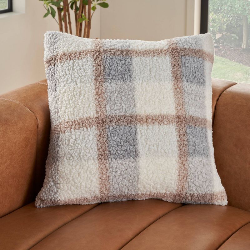 20"x20" Oversize Faux Fur Plaid Curly Indoor Square Throw Pillow - Mina Victory, 4 of 7