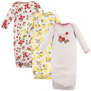 Hudson Baby Infant Girl Cotton Long-Sleeve Gowns 3pk, Strawberry Lemon, 0-6 Months - 1 of 1