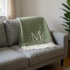 HomeRoots 55" X 70" Moss Green And White Herringbone Cotton Blend M Initial Throw Blanket with Tassels And Embroidery - 2 of 4