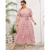BLUEMING Summer Maxi Dress for Plus Size Women Tie Wasit Surplice Dress Flutter Sleeve A-Line Dress - 4 of 4