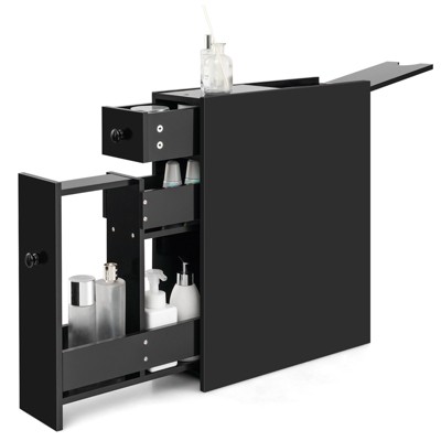 Tangkula Slim Bathroom Storage Cabinet Freestanding Toilet Paper Holder with Slide Out Drawers for Small Spaces White/Black