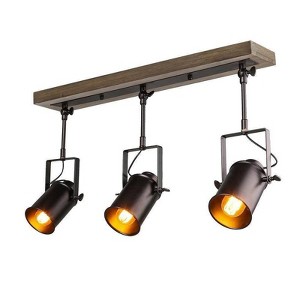 LNC Lyra 3-Lights 24.8-in Dimmable Matte Black and Brown Wood Track Lights,Medium Base - 1 of 4