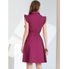 Allegra K Women's Cotton Ruffled Cap Sleeve Tie Waist Button Casual Office Shirt Dress - 4 of 4