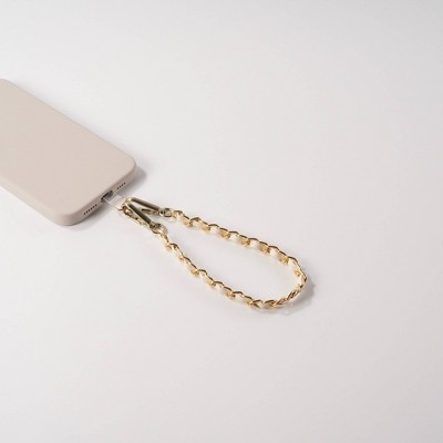 Hello Lux Gold Tone Chain with Faux Leather Phone Wristlet - White: GEMS Cellphone Strap