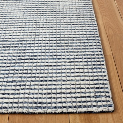 Blue and Ivory Tufted Wool Abstract Runner Rug